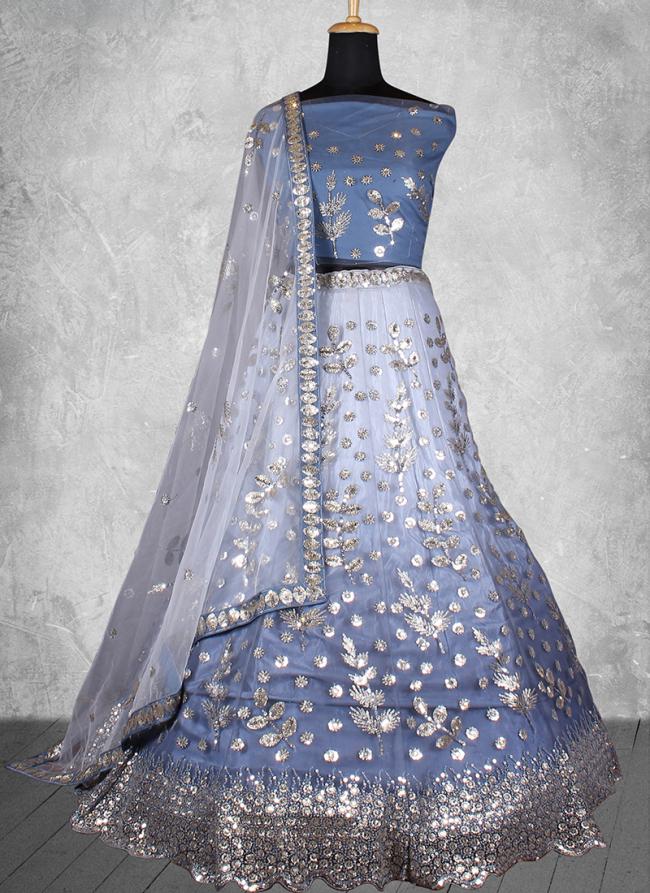 Net Blue Wedding Wear Sequins Work Lehenga Choli